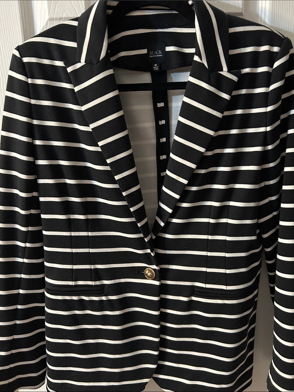 Size M- Saks Fifth Avenue- Striped Black and White Blazer with Gold Button